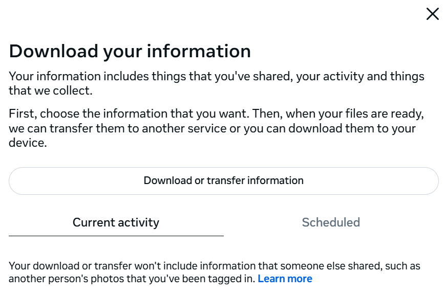 Facebook: Download information Facebook: Download information