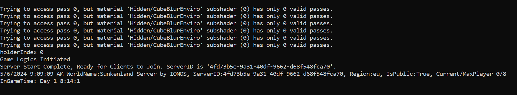 Successfully started Sunkenland server Image: Successfully started Sunkenland server