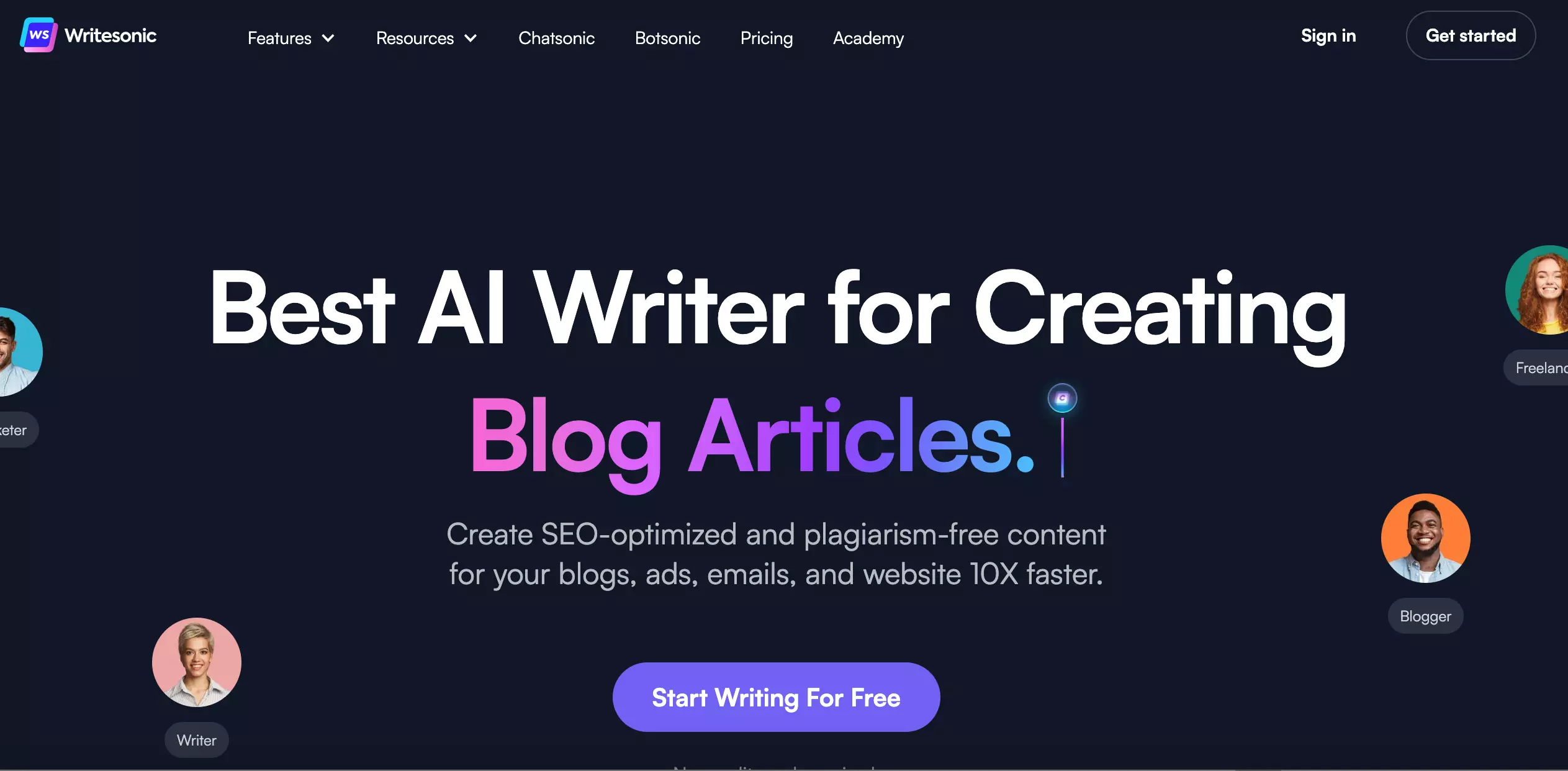 Screenshot of Writesonic’s website Screenshot of Writesonic’s website