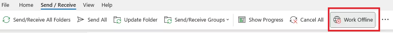 Work Offline button with gray background Image: Work Offline button with gray background