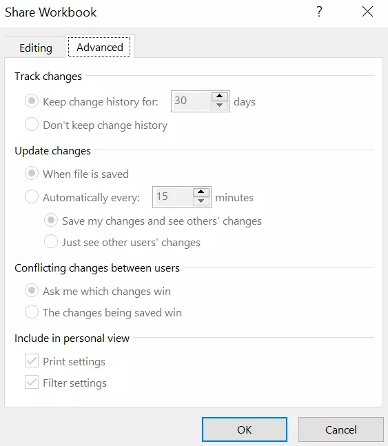 Share Workbook dialog box in Excel Image: Share Workbook dialog box in Excel