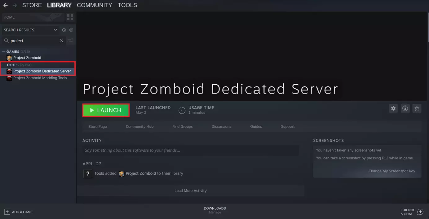Image: Home page of the Project Zomboid dedicated server application on Steam