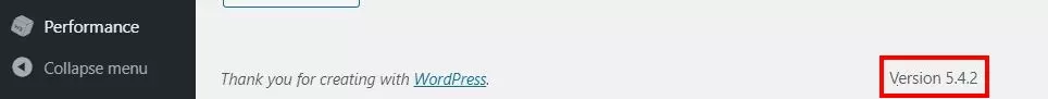 Image: WordPress version number in the dashboard footer