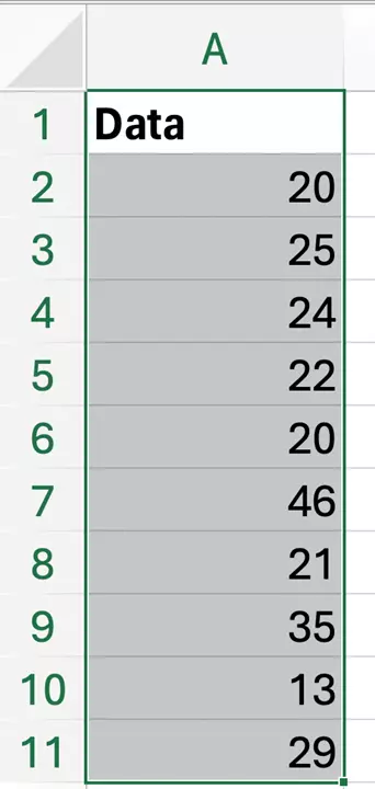 Table with your data in Excel Table with your data in Excel