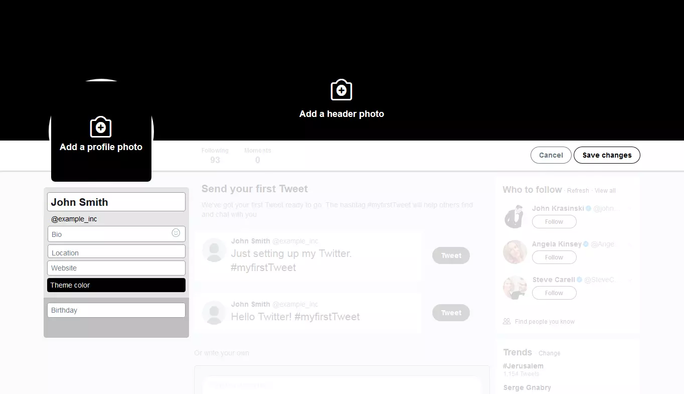 Screenshot of the Twitter interface before the profile has been edited Image: Screenshot of the Twitter interface before the profile has been edited