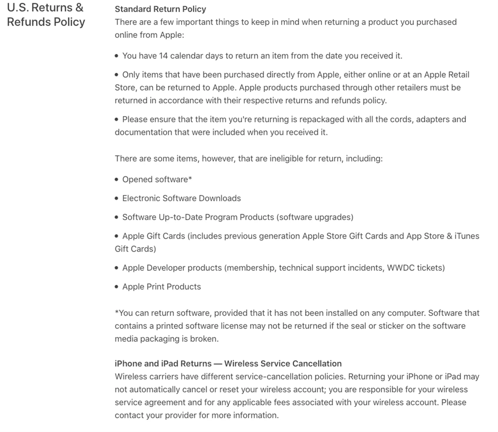 Image: Apple’s return policy