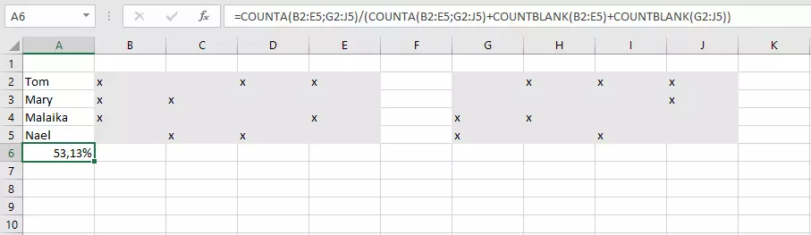 Image: Combining COUNTA and COUNTBLANK in Excel