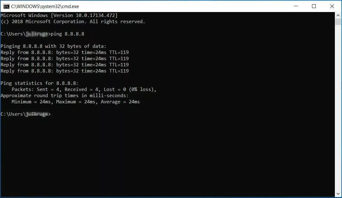 Image: Ping statistics in the Windows terminal