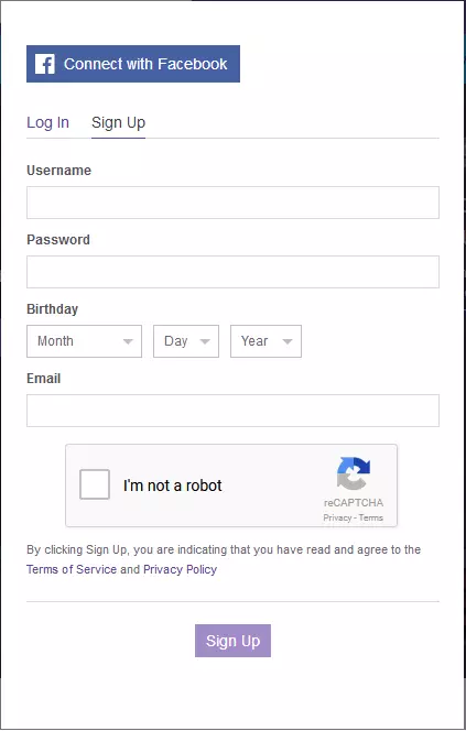 Image: Twitch registration menu