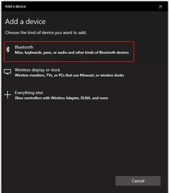 Image: Screenshot of the Bluetooth connection selection options