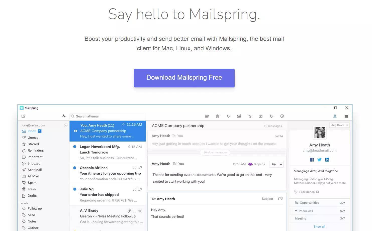 Screenshot of the Mailspring website Image: Screenshot of the Mailspring website